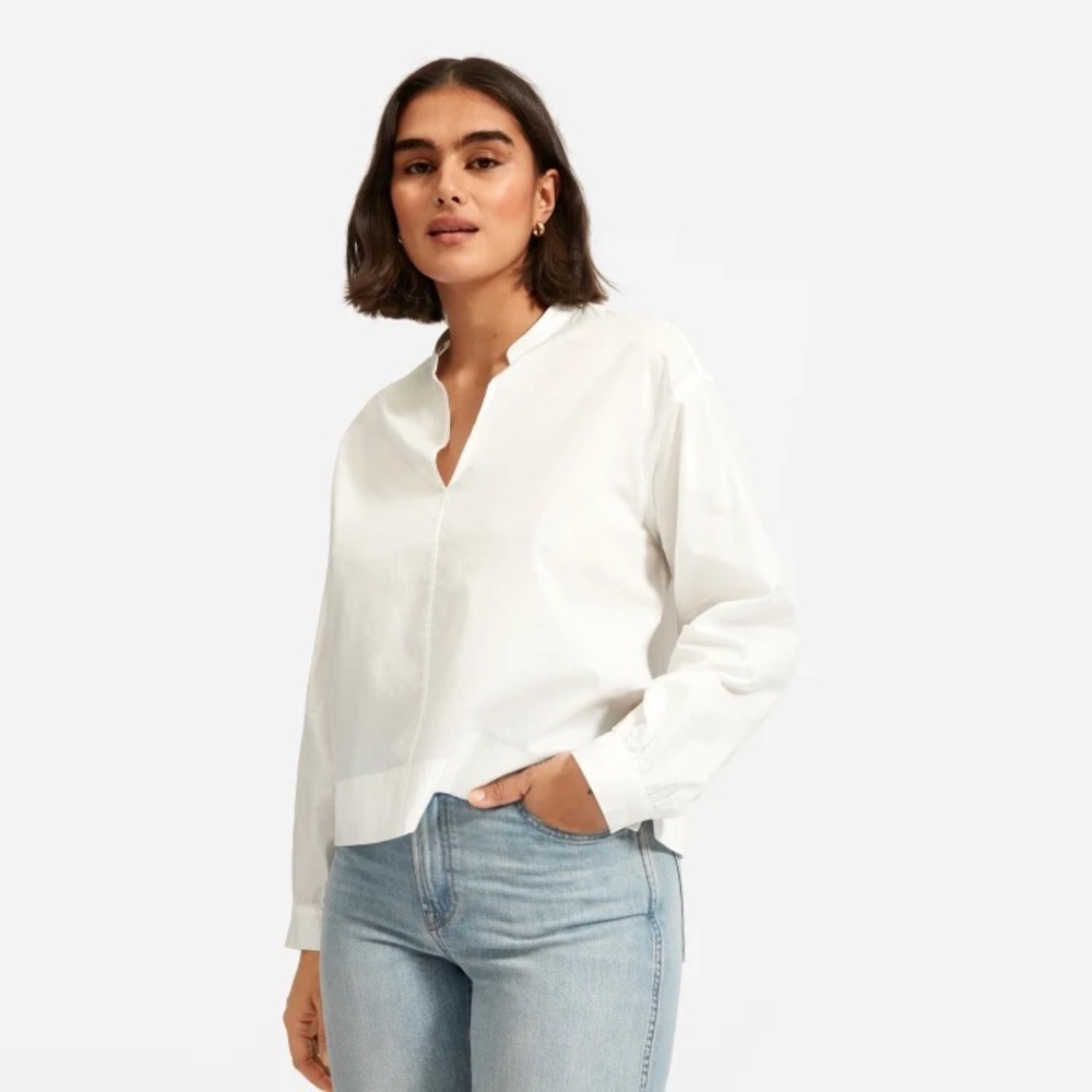 The Silky Cotton Split-Neck Blouse